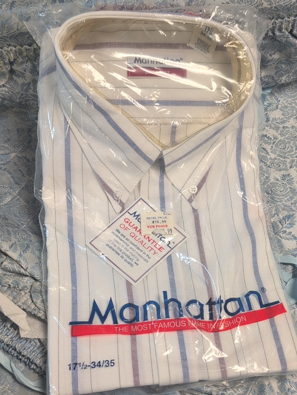 Men’s White Striped Dress Shirt - Blue & Tan Stripes